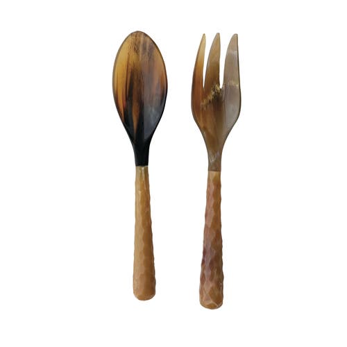 Storied Home 2-piece Carved Horn Salad Server Set In Brown