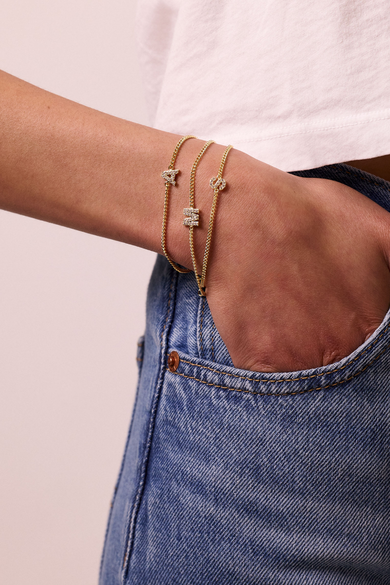 Initial Bracelet, Alternate, color, Gold - E