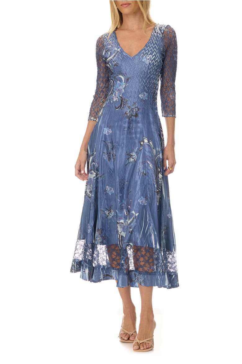 Paisley Charmuese Dress with Lace Sleeves, Main, color, Paisley Fleur