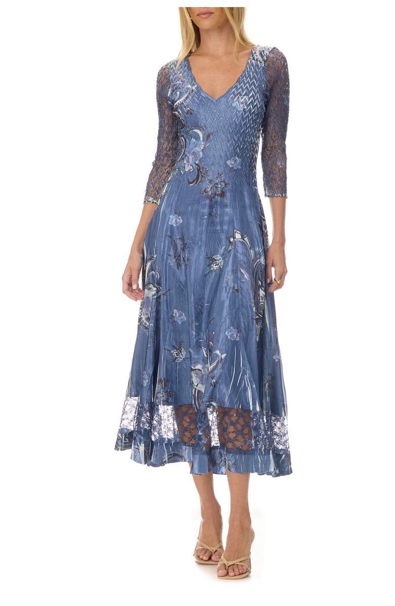 Komarov Paisley Charmuese Dress with Lace Sleeves, Main, color, Paisley Fleur