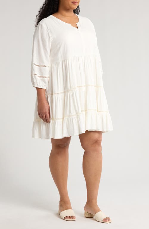 TREASURE & BOND TREASURE & BOND LADDER STITCH ACCENT LINEN BLEND TIERED MINIDRESS 