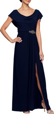 Alex Evenings Cowl Neck Beaded Waist Gown