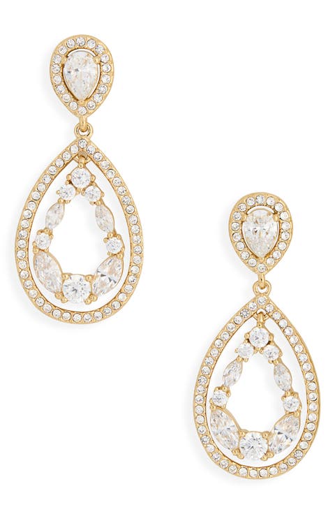 Cubic Zirconia Double Teardrop Drop Earrings
