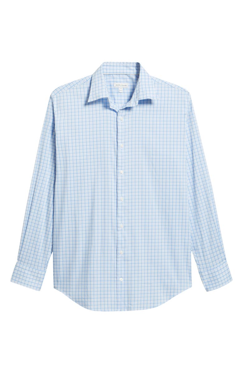 Peter Millar Crown Lite Shadow Check Performance Twill Button-Down Shirt, Alternate, color, Cottage Blue