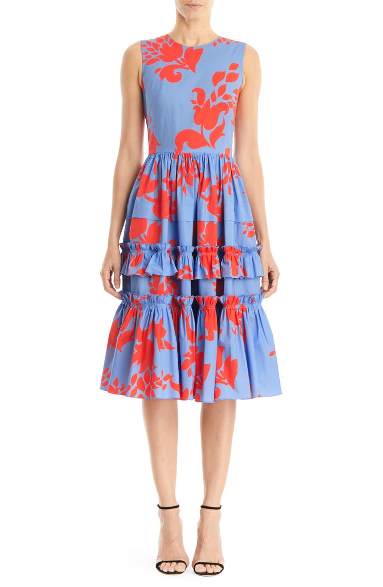 Carolina Herrera Floral Print Sleeveless A-Line Dress, Main, color, 