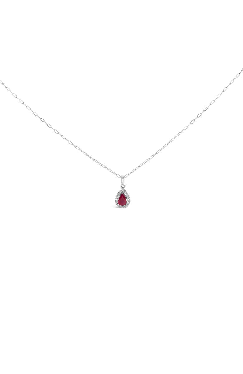 Haus of Brilliance 14K White Gold 6x4 Pear Red Ruby and Diamond Halo Pendant Necklace, Main, color, White