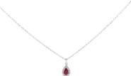 Haus of Brilliance 14K White Gold 6x4 Pear Red Ruby and Diamond Halo Pendant Necklace