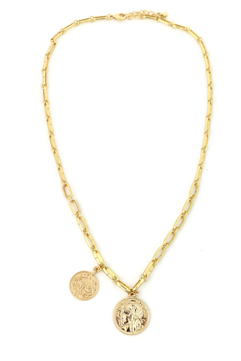 Double Coin Pendant Necklace, Alternate, color, GOLD