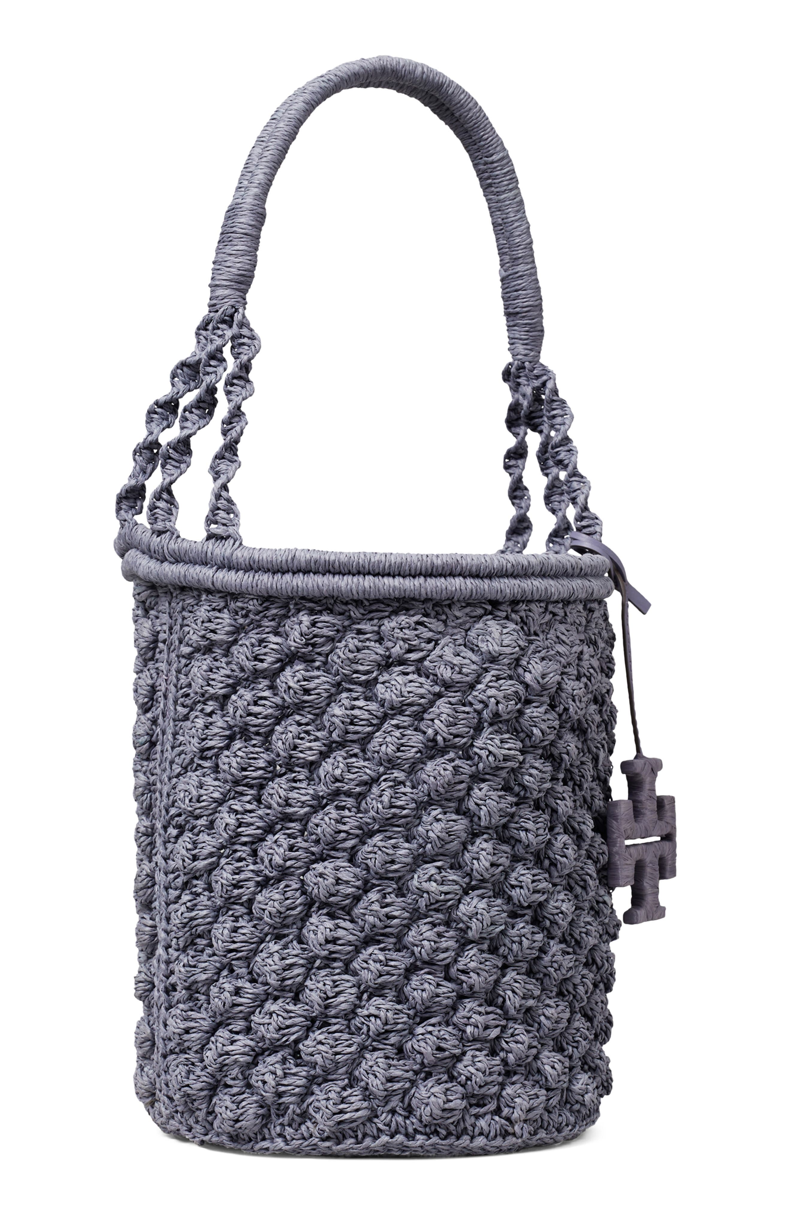 Tory Burch Ella Crochet Handbag, Alternate, color, Gray