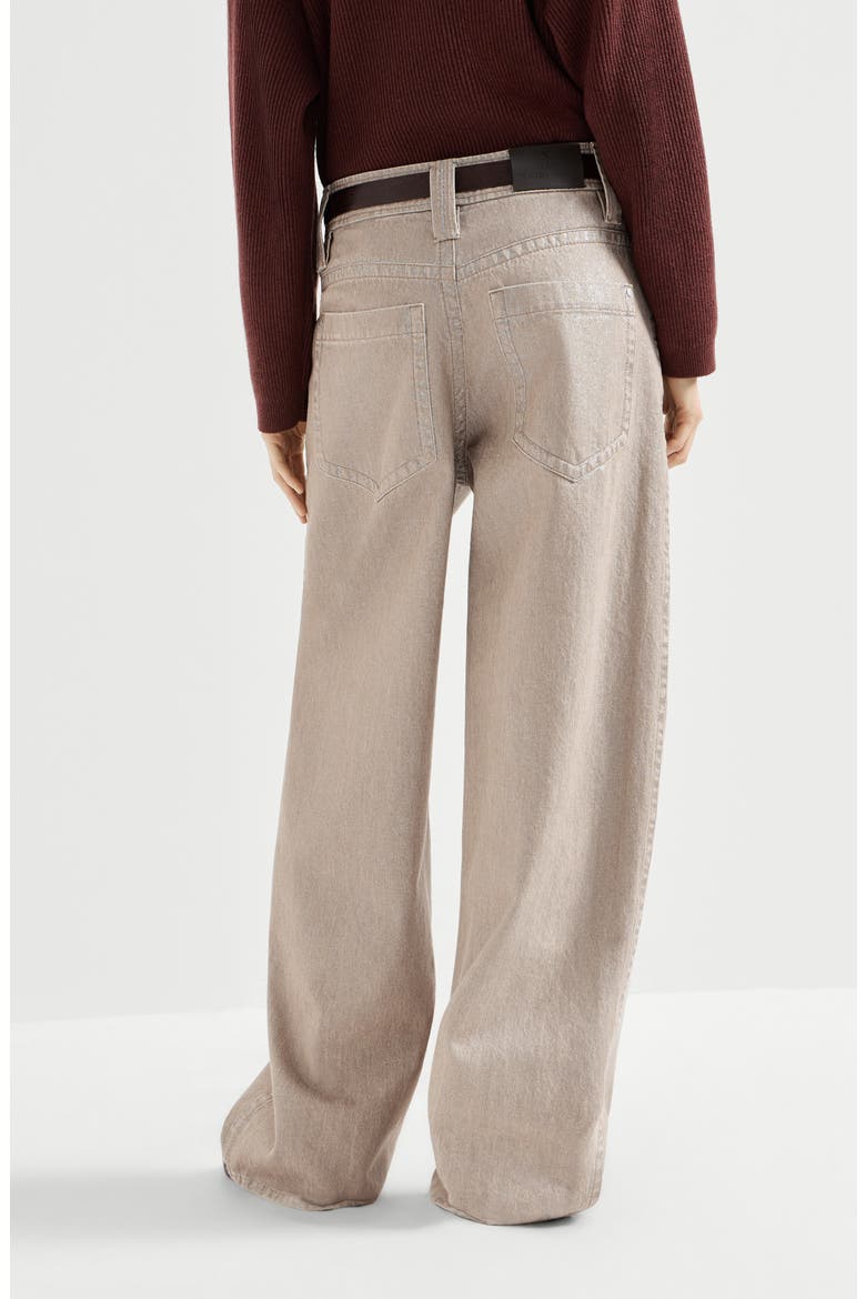 Beige lamé denim baggy trousers with monili, Alternate, color, Rope