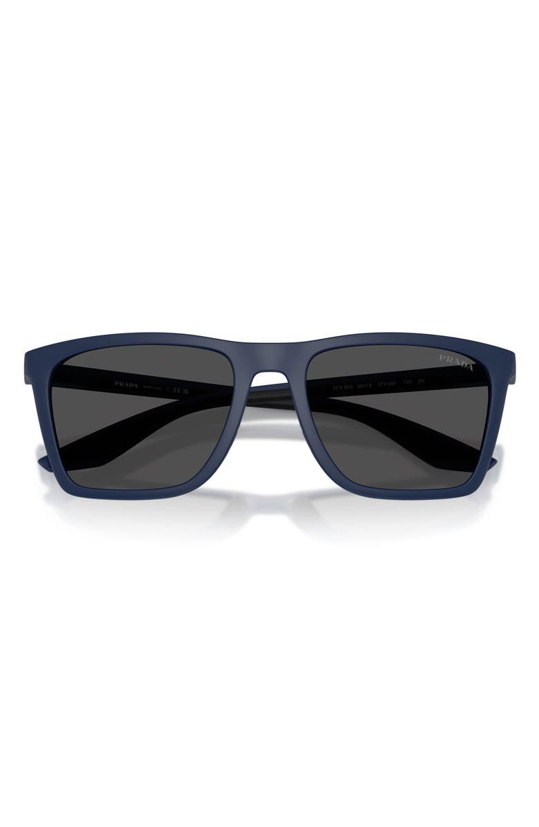 Prada Linea Rossa 56mm Pillow Sunglasses, Alternate, color, Matte Blue / Dark Grey