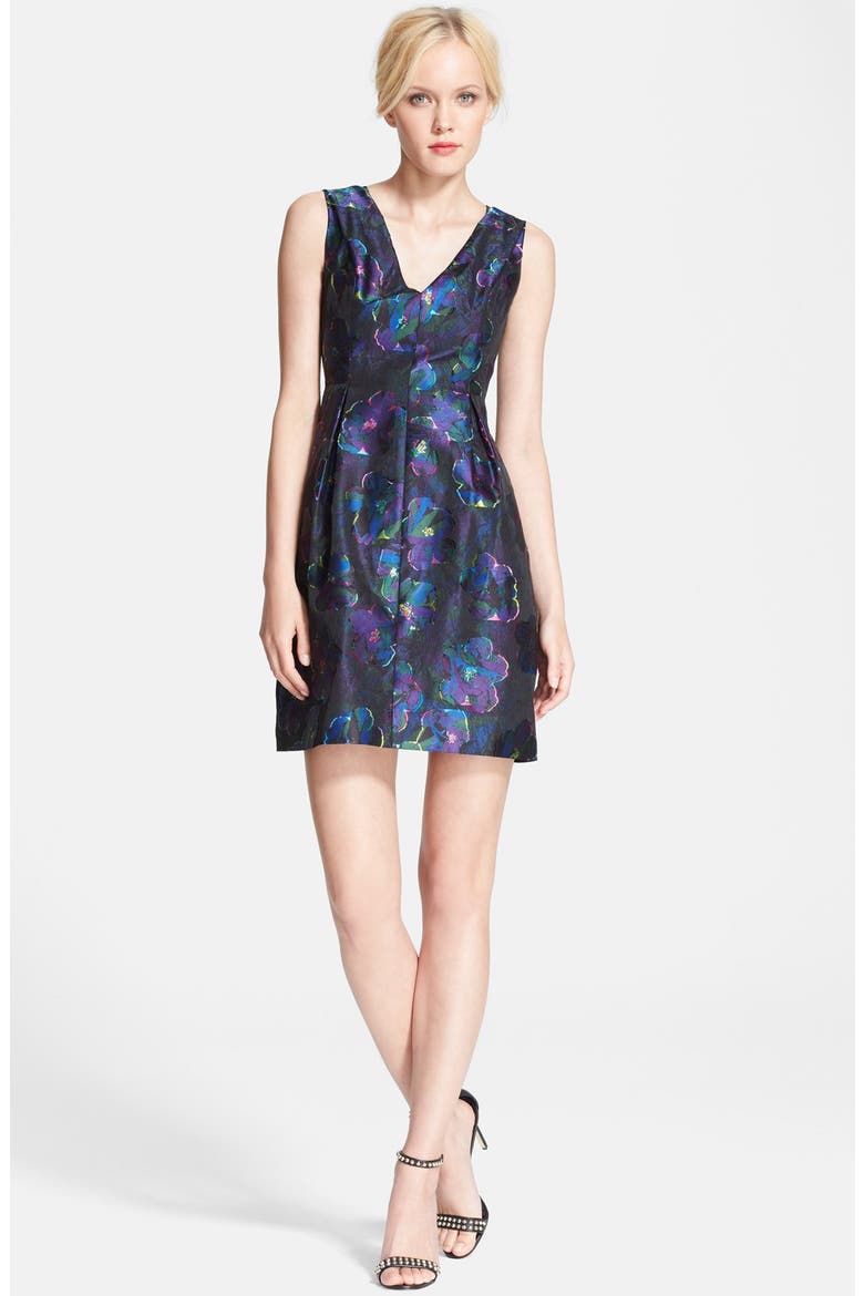 'floral clip dot' fit & flare dress, Main, color, MULTI