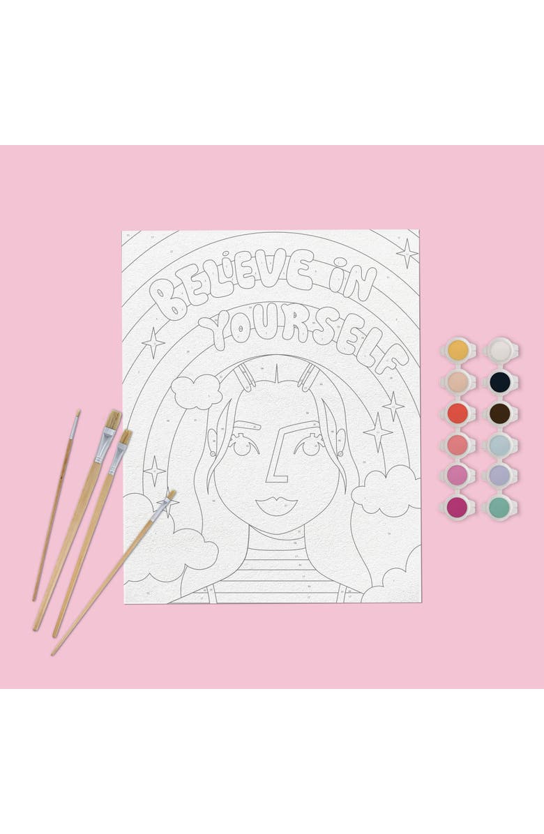 Kids Crafts Paint By Number "Believe In Yourself" Canvas Painting Allin1 Art Kit 7+, Alternate, color, Multicolored