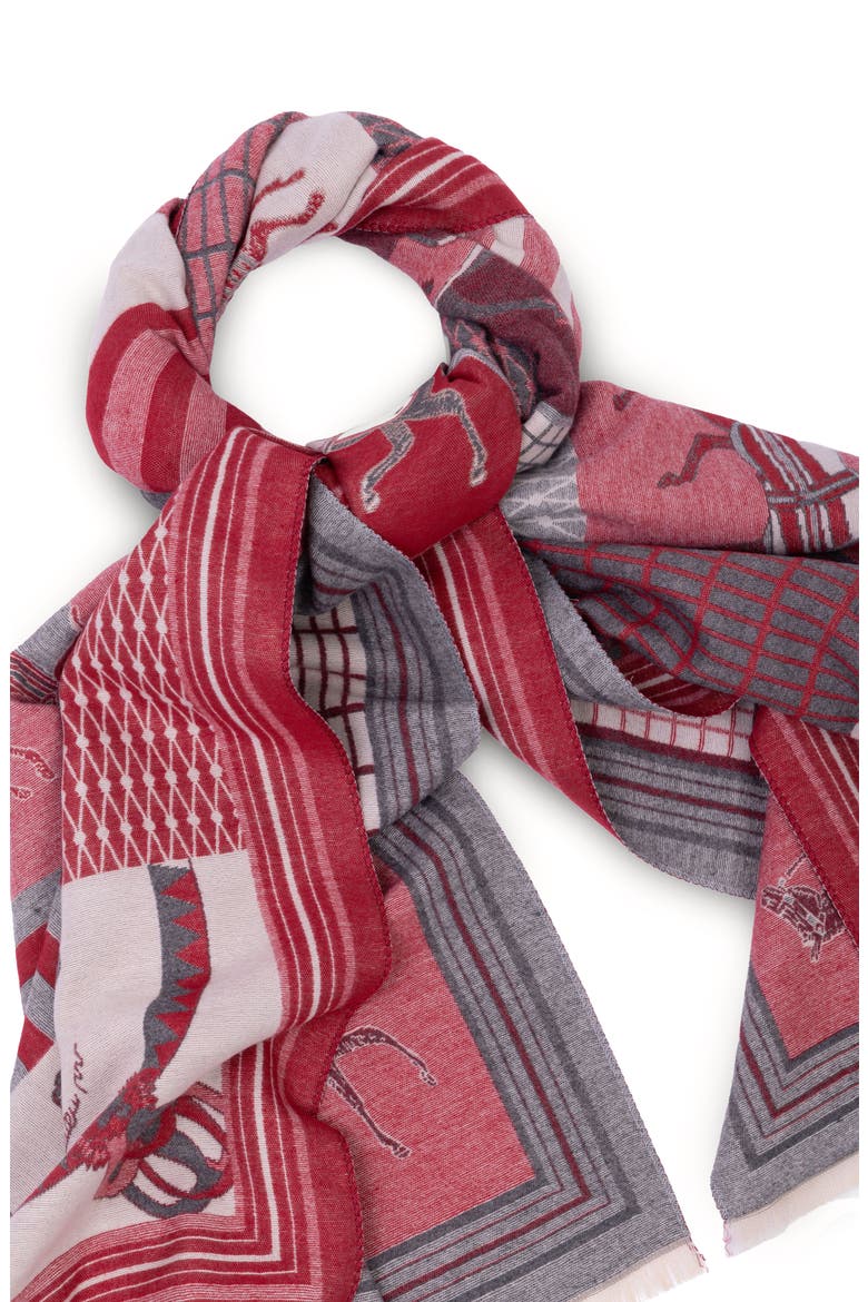 Equestrian Patchwork Reversible Scarf, Alternate, color, RED