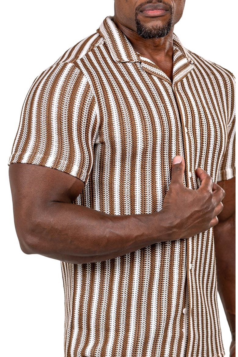 Marthy Knit Short Sleeve Button-Up Shirt, Alternate, color, BROWN