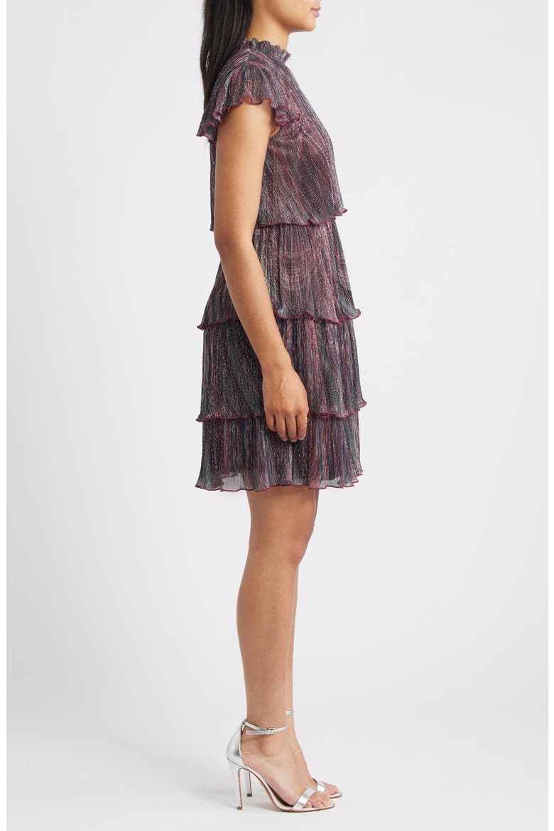 Metallic Crinkle Tiered Dress, Alternate, color, BURGUNDY MULTI