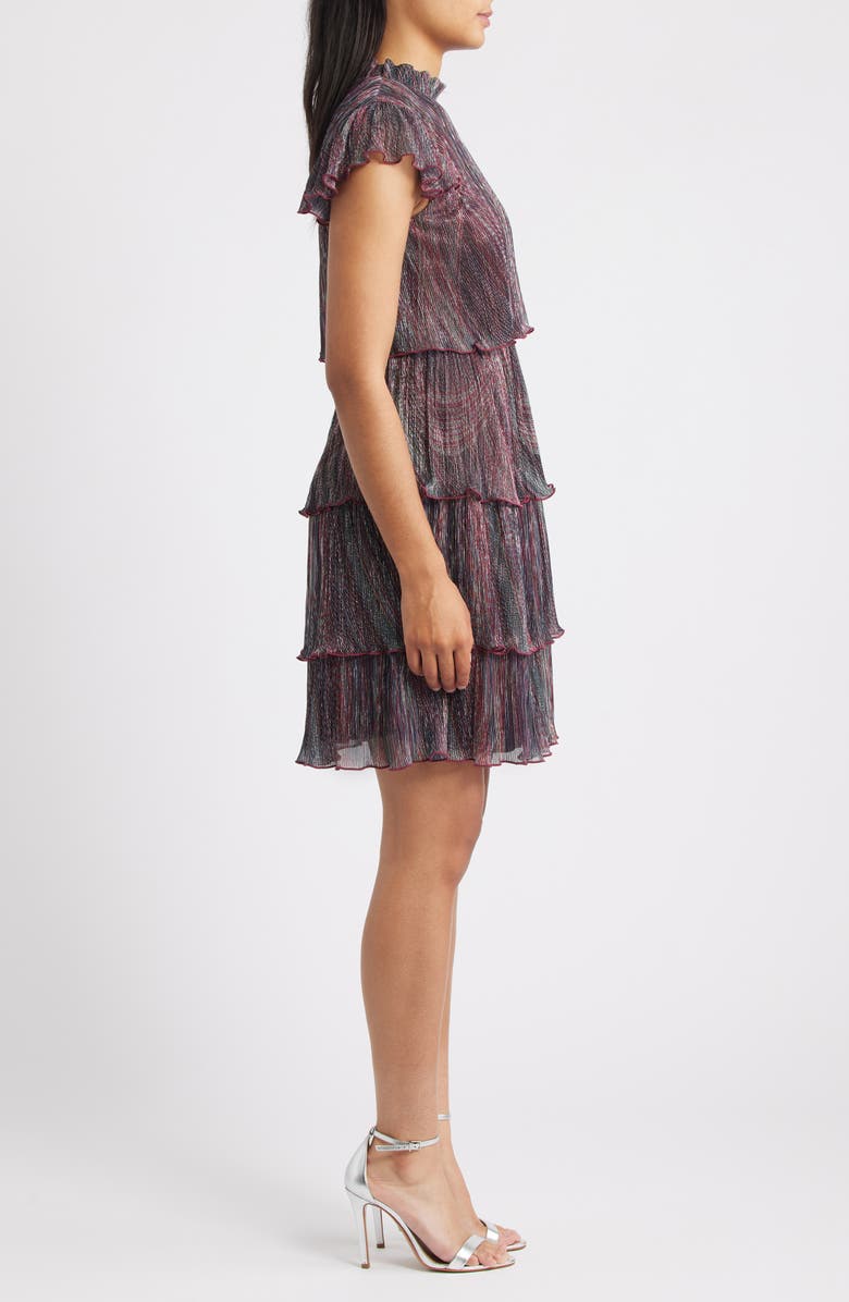 Vince Camuto Metallic Crinkle Tiered Dress, Alternate, color, Burgundy Multi
