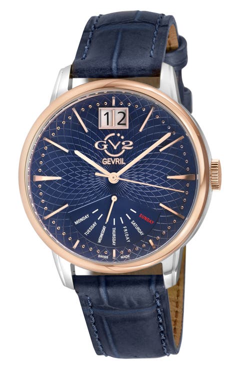 Men's Rovescio Croc Embossed Leather Strap Watch, 42mm