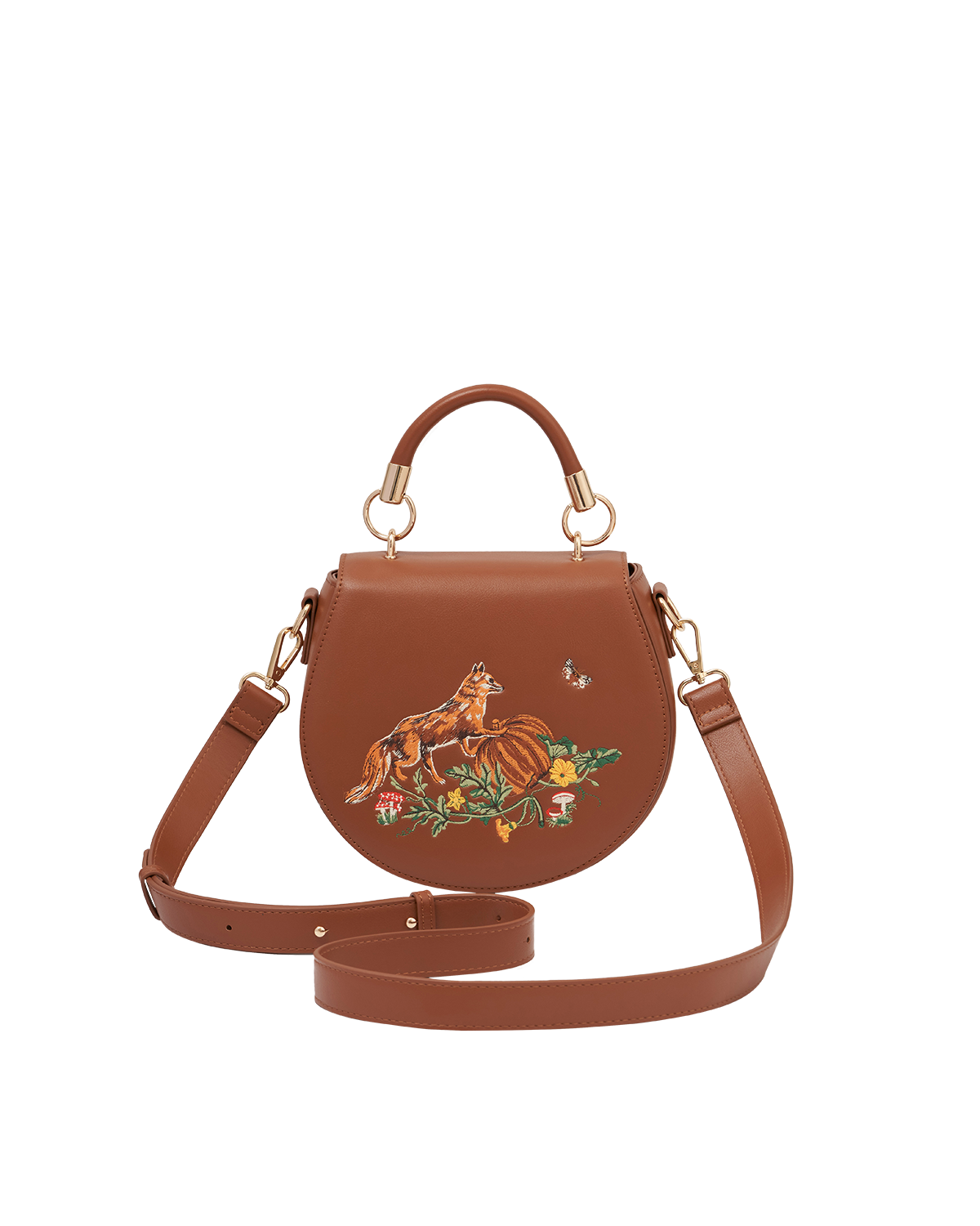 Fable England Fox & Pumpkin Embroidered Tan Saddle Bag, Alternate, color, Tan