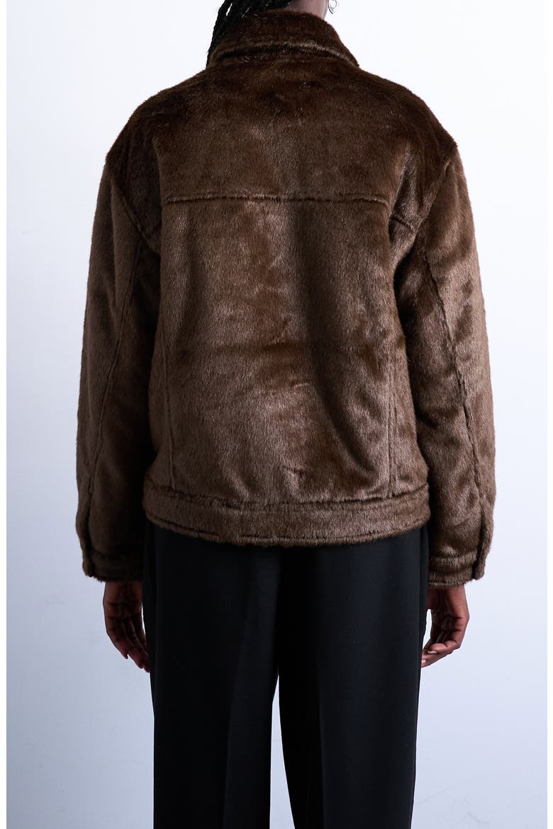 Faux Fur Western Trucker Jacket, Alternate, color, BROWN