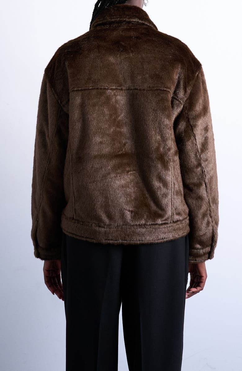 Topshop Faux Fur Western Trucker Jacket, Alternate, color, Brown