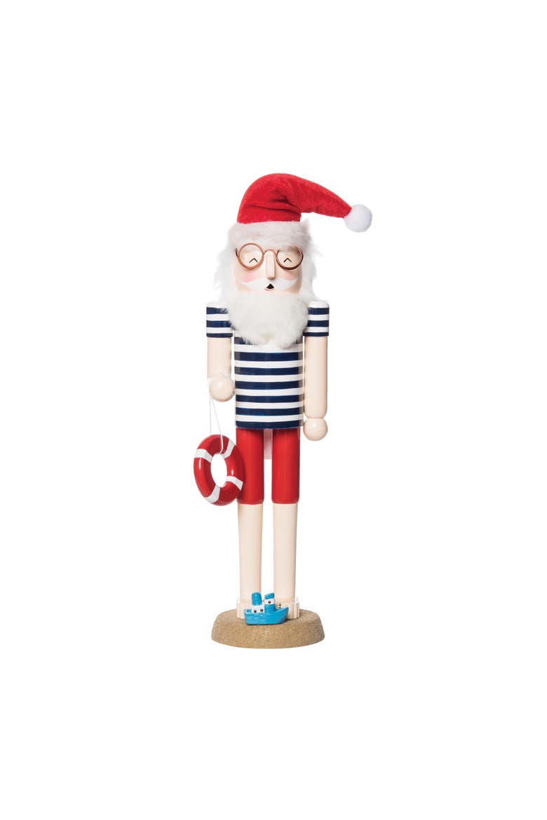 Beach Santa W/life buoy Figurine, Main, color, Red