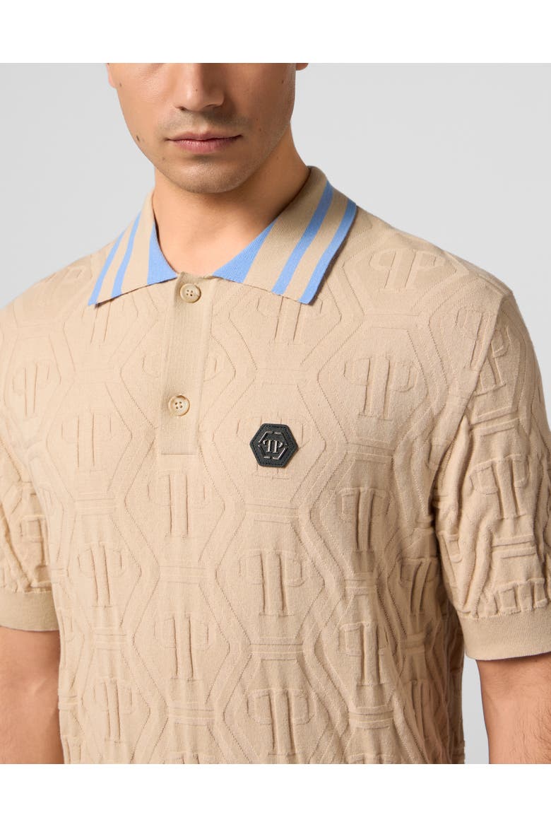 Knitted Polo T-Shirt Jacquard Monogram Men, Alternate, color, beige