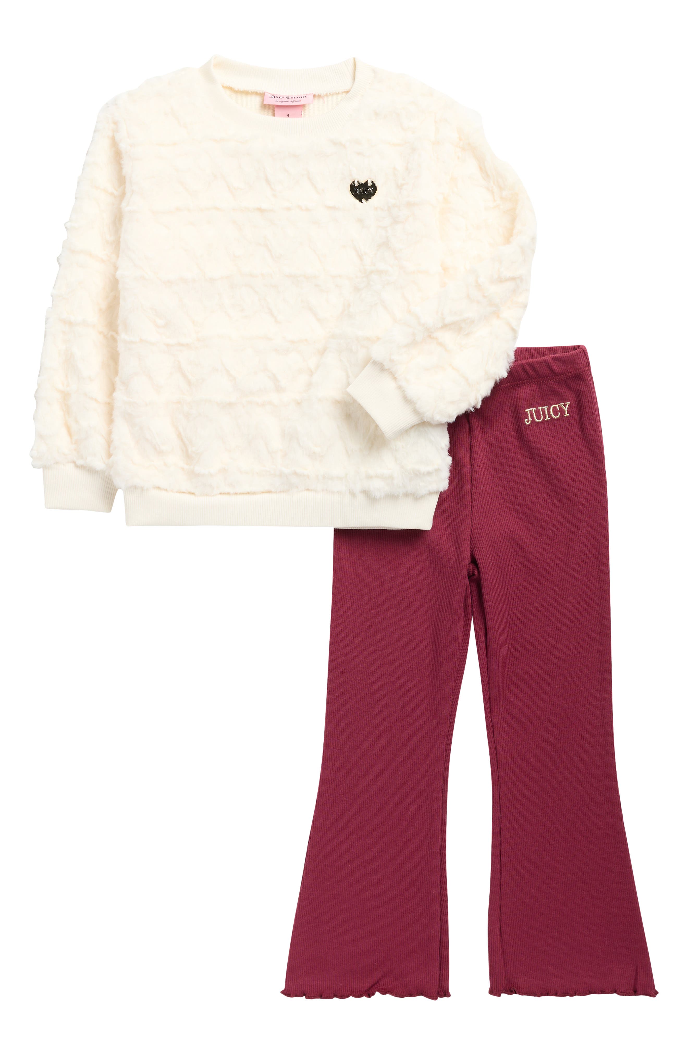 Juicy Couture Kids' Faux Fur Top & Flared Leggings Set