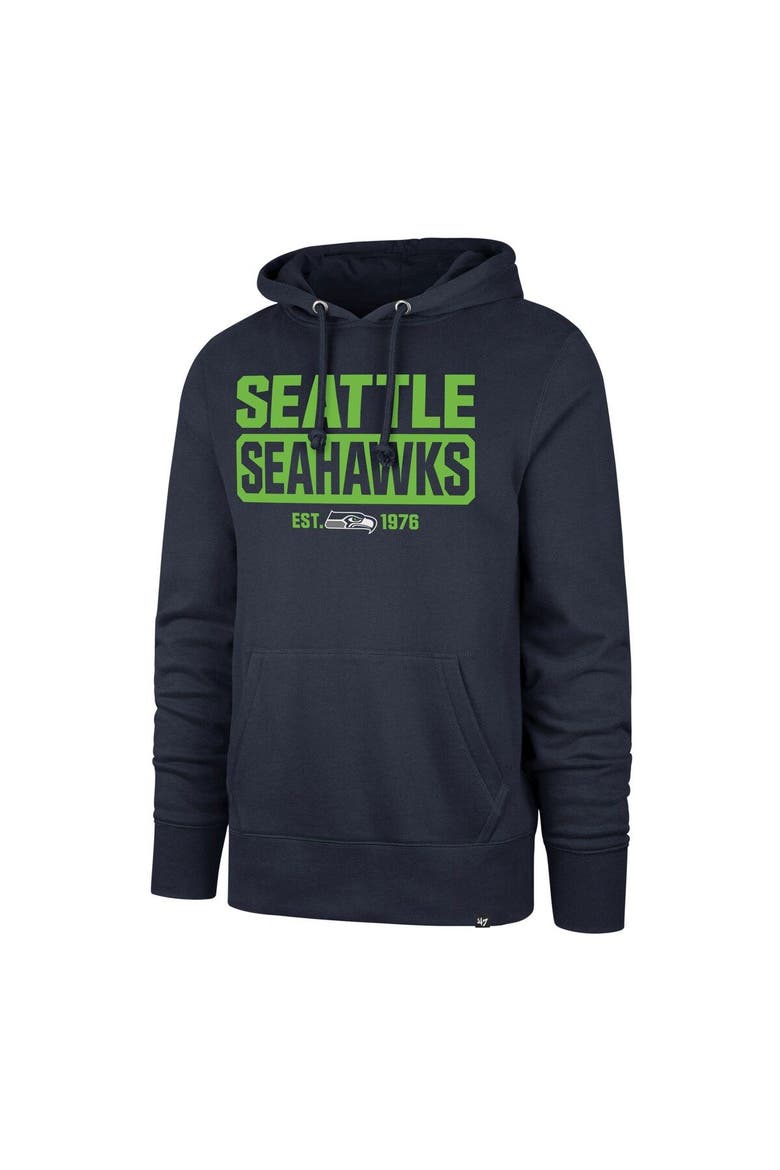 Men's '47 College Navy Seattle Seahawks Box Out Headline Pullover Hoodie, Main, color, Navy