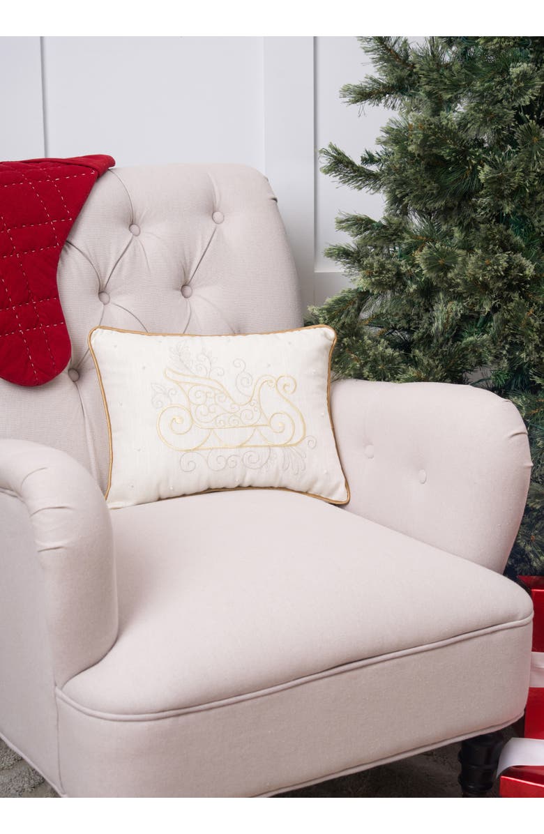 C&F Home Golden Champagne Sleigh Embroidered Accent Pillow, 12" x 16" for Christmas, Alternate, color, Off-White