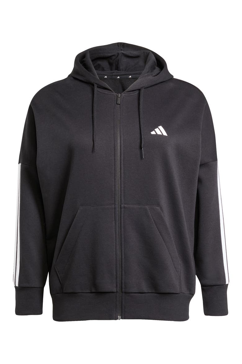 3-Stripes Fleece Zip Hoodie, Alternate, color, BLACK/ WHITE