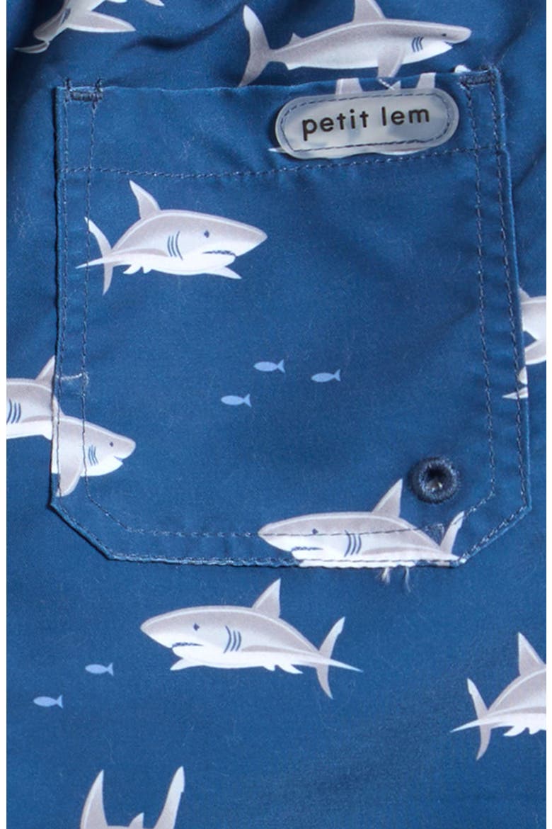 Kids' Shark Print Swim Trunks, Alternate, color, DARK BLUE