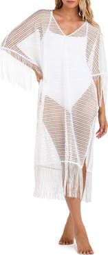 La Blanca Fringe Open Stitch Caftan