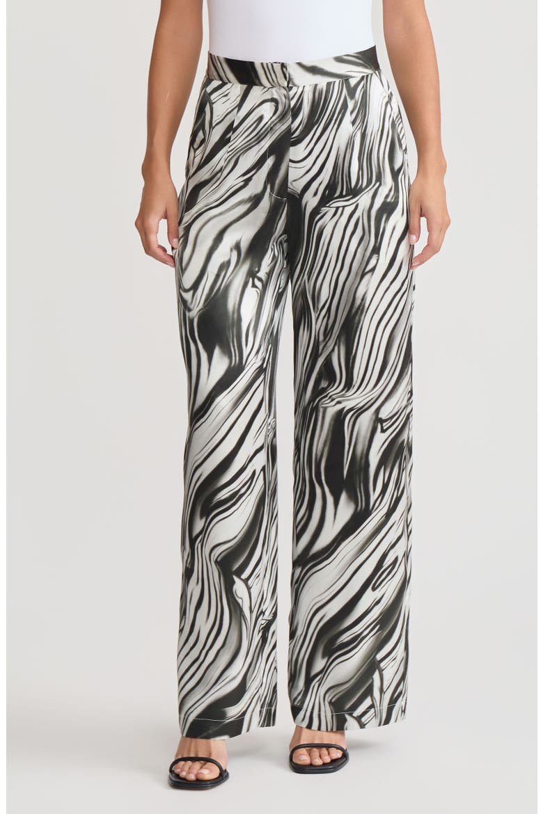 Marble Print Wide Leg Silk Pant, Main, color, Black/White