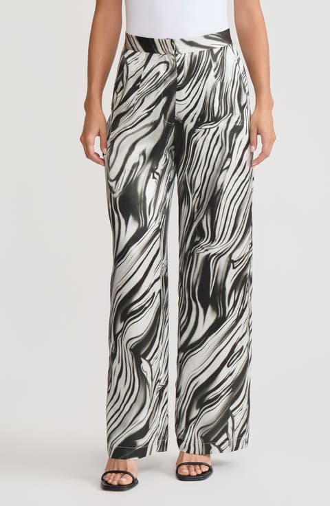 Marble Print Wide Leg Silk Pant