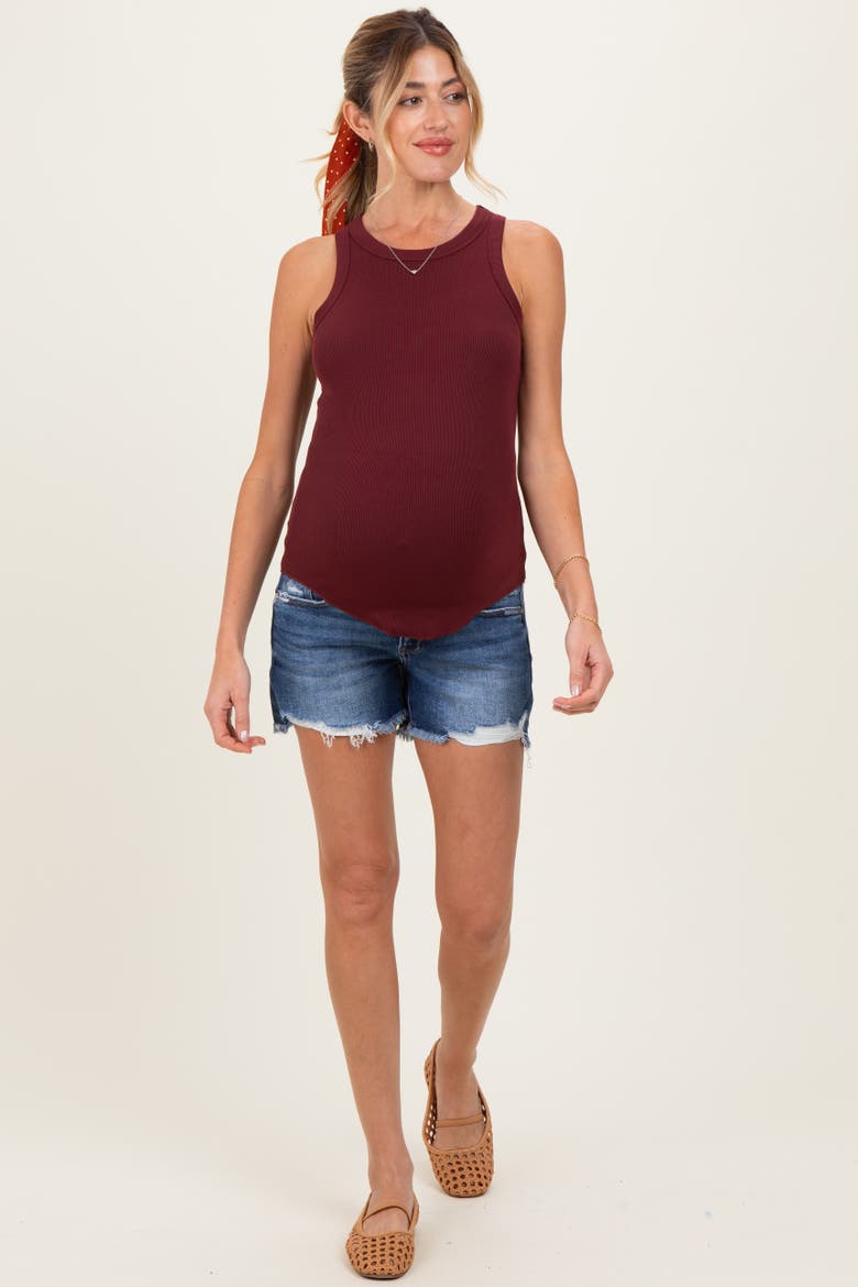 Distressed Fringe Hem Maternity Shorts, Alternate, color, Navy Blue
