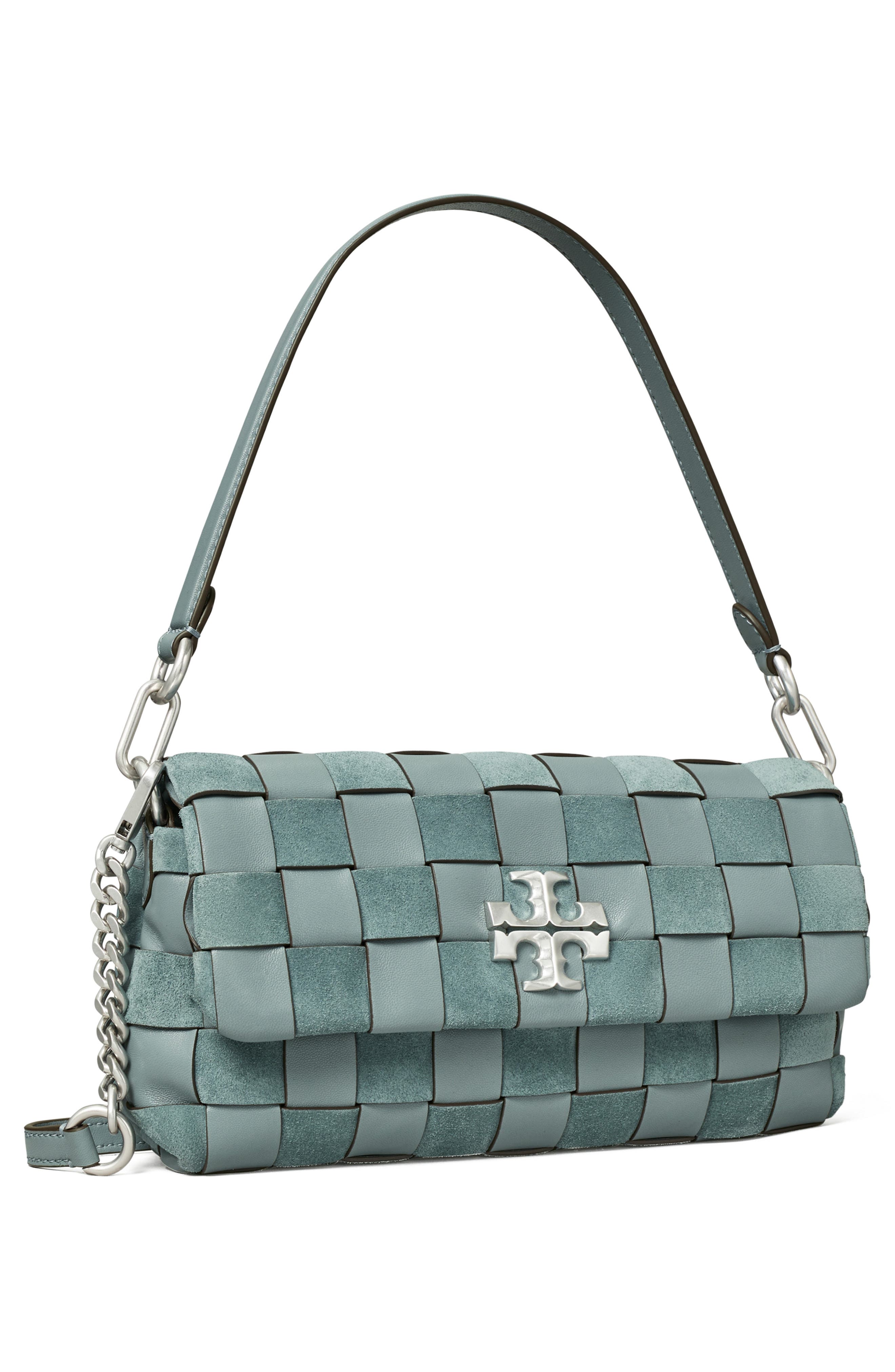 Kira Small Woven Leather Shoulder Bag, Alternate, color, ARCTIC