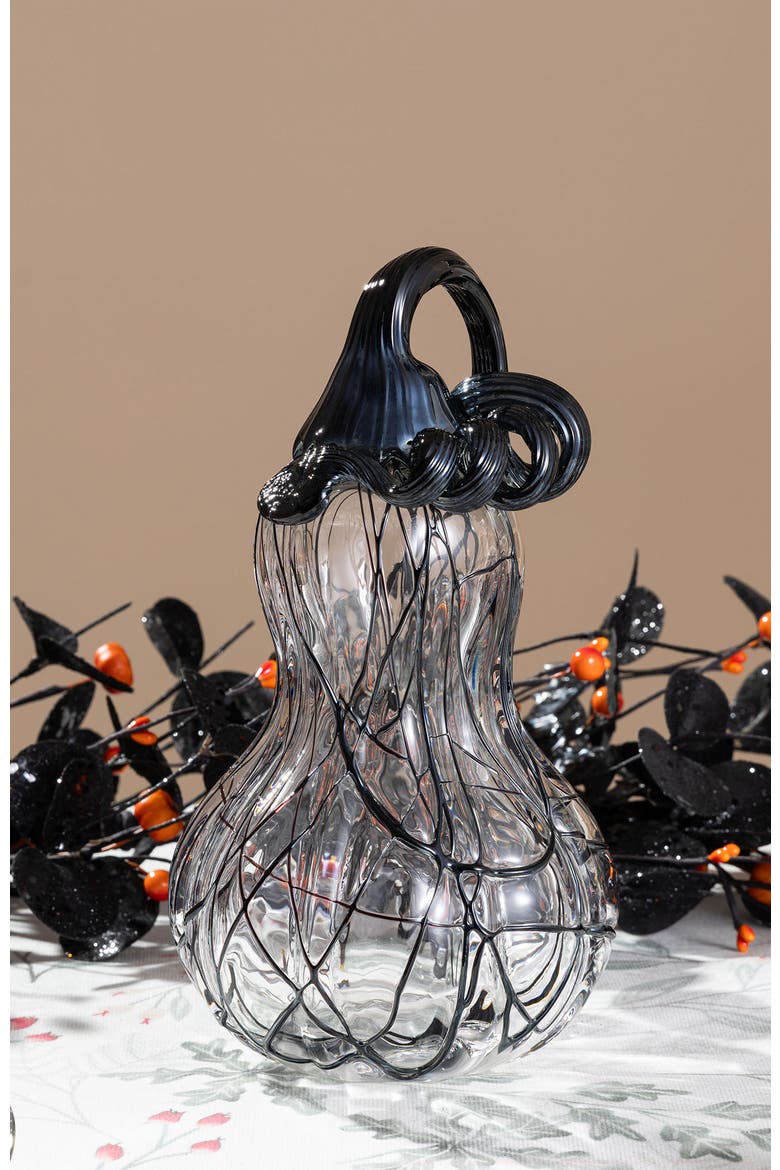 Halloween Abstract Black and White Glass Pumpkin, Alternate, color, Black