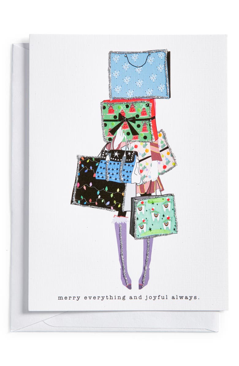 VERRIER HANDCRAFTED Merry Everything & Joyful Always Greeting Card, Main, color, White Green Multi