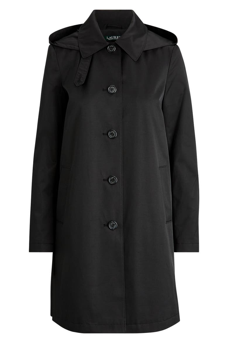 Balmacaan Hooded Raincoat, Alternate, color, BLACK