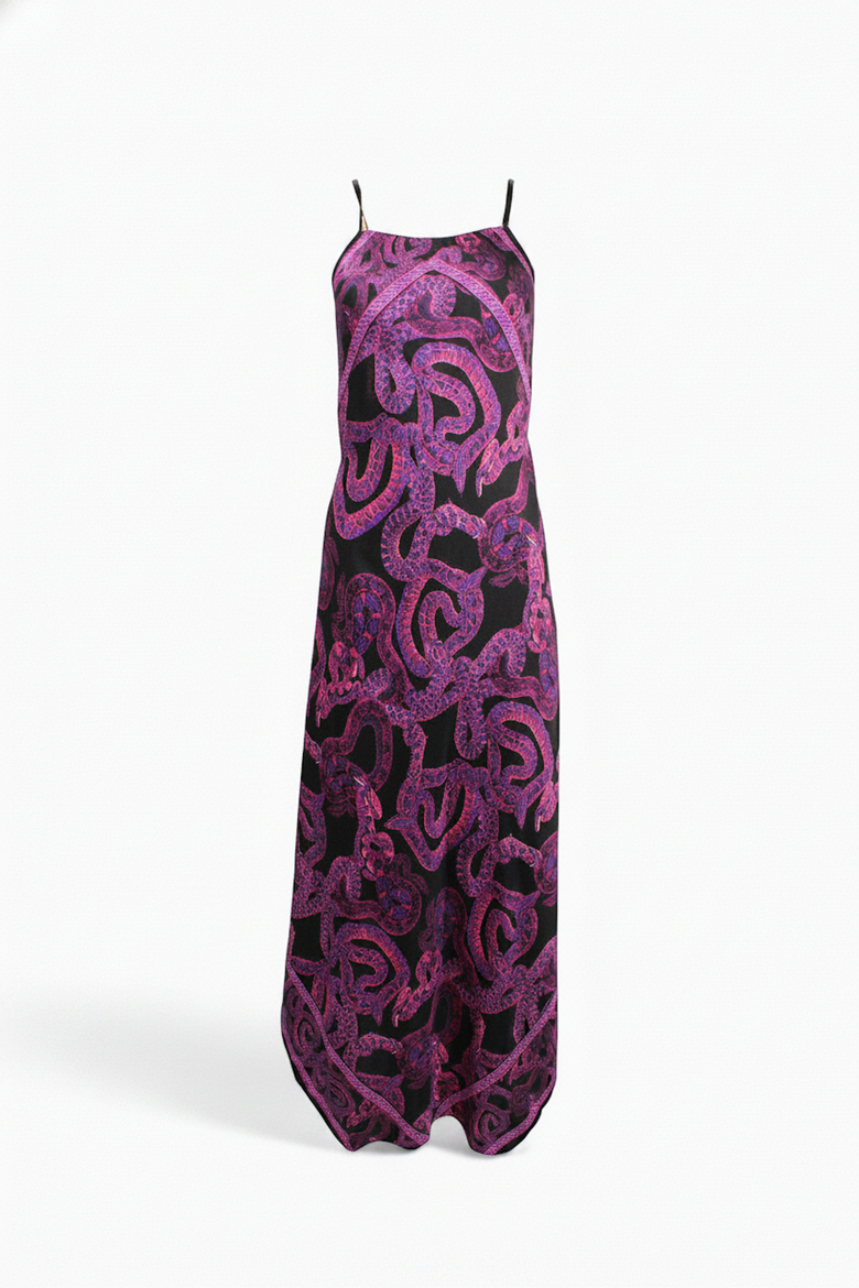 Silk Serpent Noir Maxi Dress, Alternate, color, Magenta