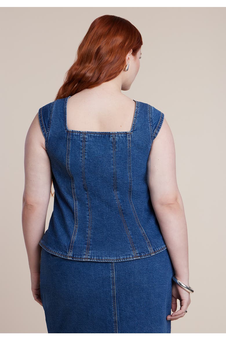 Fitted Square Neck Denim Top, Alternate, color, MEDIUM WASH