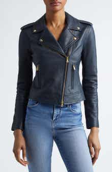 L'AGENCE Lambskin Leather Biker Jacket