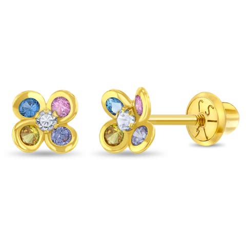14k Sparkling Flower Girl Earrings