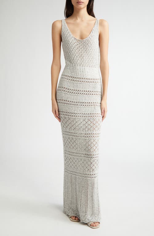 Eleventy Sequin Sleeveless Crochet Sweater Dress In Pearl Grey