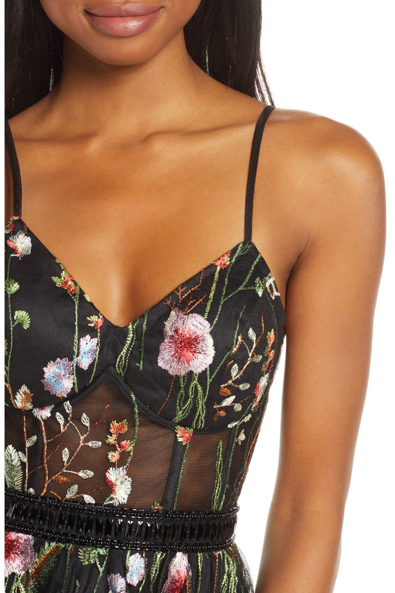 Embroidered Fit & Flare Cocktail Dress, Alternate, color, BLACK/MULTI