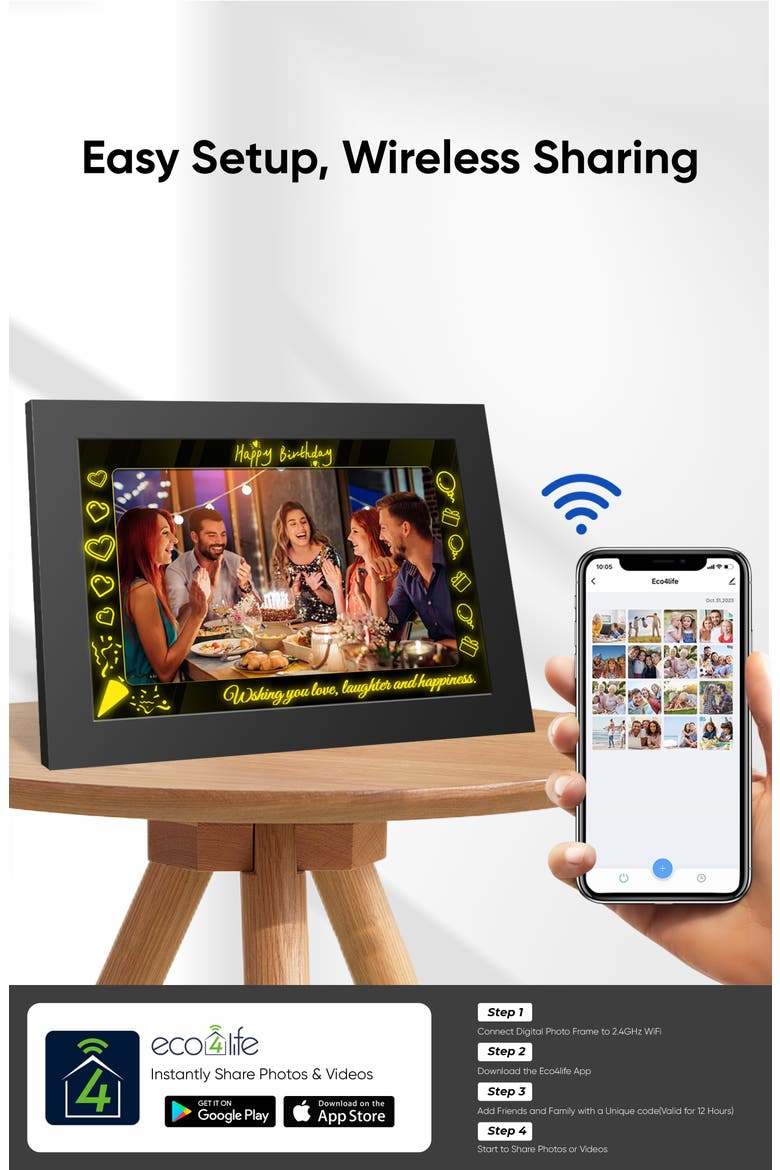 WiFi RGB Lighting Digital Photo Frame 10.1", Alternate, color, Black