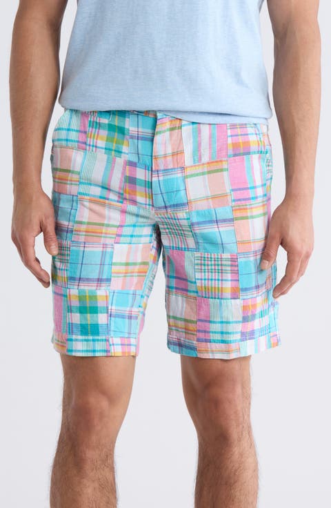 Patchwork Madras Flat Front Shorts