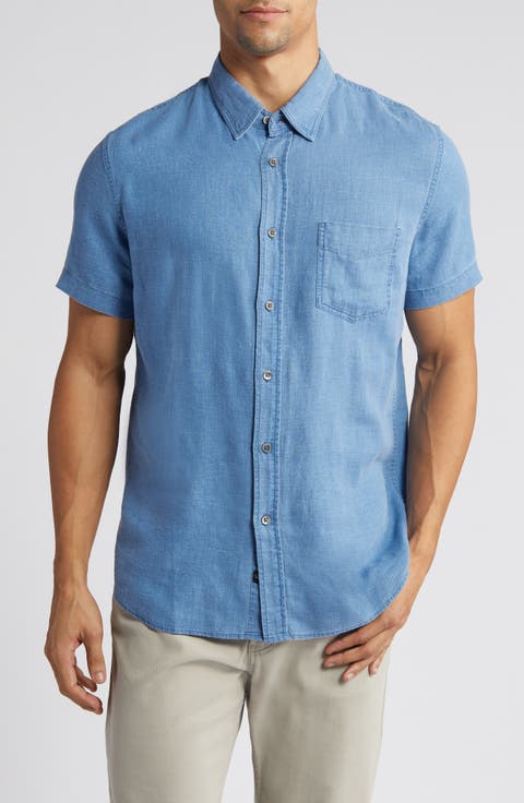 Paros Short Sleeve Linen Blend Button-Up Shirt
