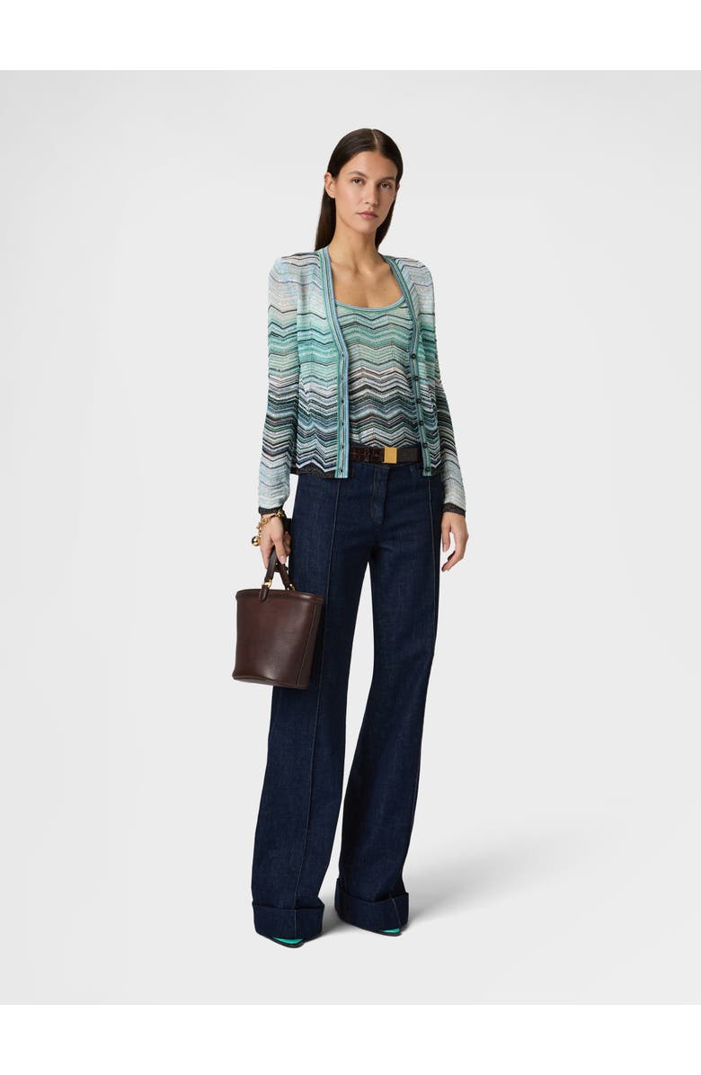 Missoni Chevron Lamé Viscose Cardigan With Sequins, Alternate, color, Green& Brown